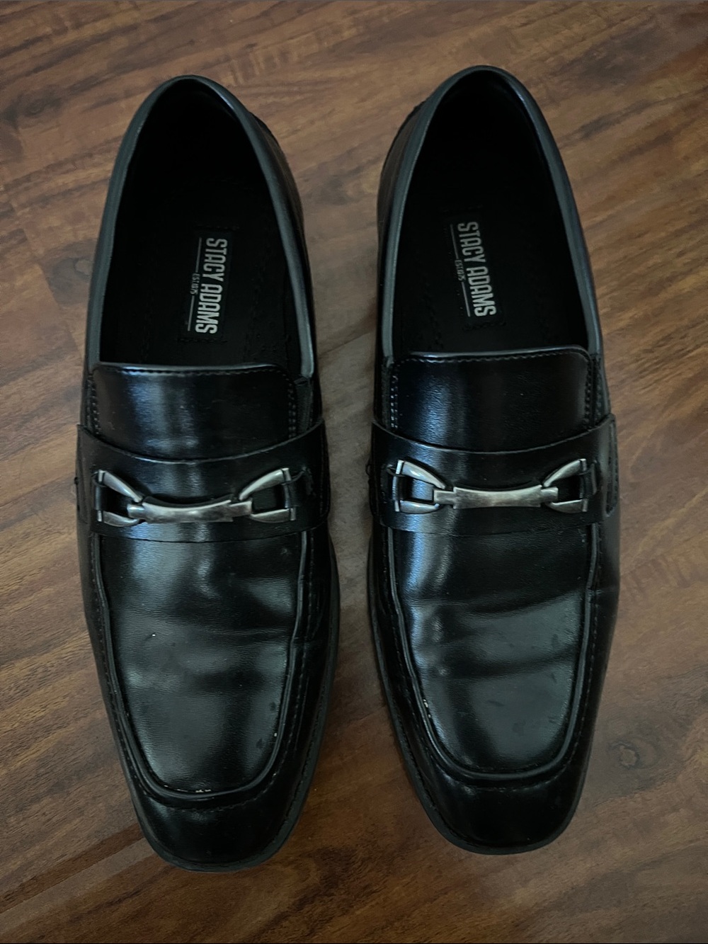 Stacy Adams Black Leather Bit Loafers with Silver Hardware